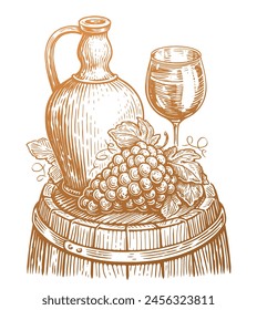 Wine drink concept. Hand drawn vintage vector illustration. Winery, vineyard sketch