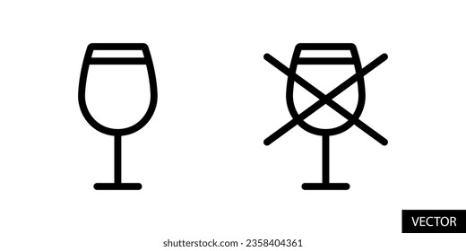 Wine drink glass, alcohol and do not drink, say no to alcohol, dont drink, prohibited icons in line style design for website, app, UI, isolated on white background. Editable stroke. EPS 10 vector.