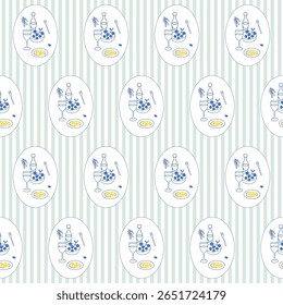 Wine Drink Seamless Pattern Background.  Sketch Vintage Wrapping Paper Print. Doodle Line Mediterranean Wine Bottle Amalfi Style Stroke Symbol Textile Swatch. Striped Minimalist Hand Drawn Surface Art