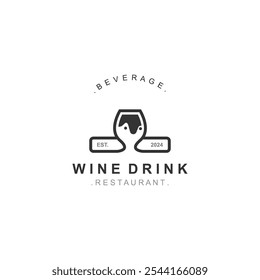 Wine drink Vintage logo label with glass or beer premium, bars, clubs, cafes, companies