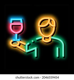 Wine Drinker Neon Light Sign Vector. Glowing Bright Icon Wine Drinker Sign. Transparent Symbol Illustration