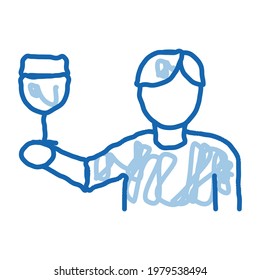 Wine Drinker Sketch Icon Vector. Hand Drawn Blue Doodle Line Art Wine Drinker Sign. Isolated Symbol Illustration