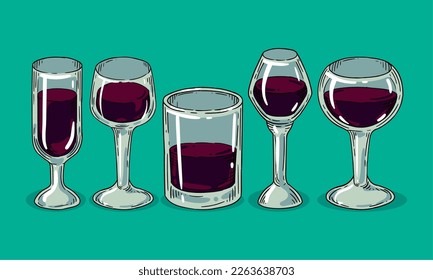 wine drinks cups set icons