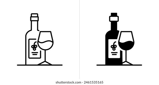 Wein-bearbeitbarer Strich und solides Web-Icon-Set. Vektorillustration