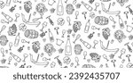 wine elements hand drawn, doodle and vector illustration icons set