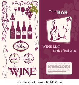 Wine elements, labels and menu