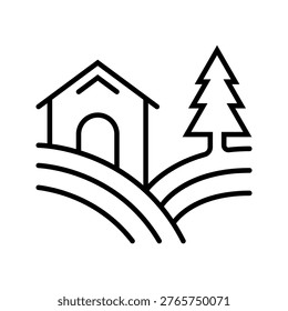 Wine estate icon. Industry and winemaking line symbol. Black and white.