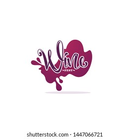 Wine Fest, red wine and lettering composition  sticker, logo, emblems, label