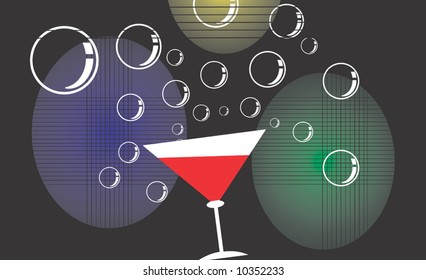 A wine filled goblet with bubbles in colorful background	
