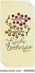 wine fische technique label drawing