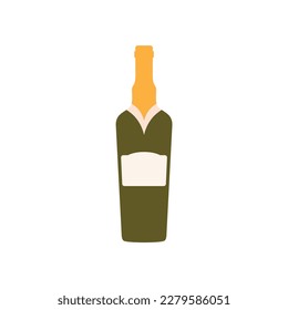 wine flat design vector illustration isolated on white background. Old wine bottle icon. Flat illustration of old wine bottle vector icon for web design