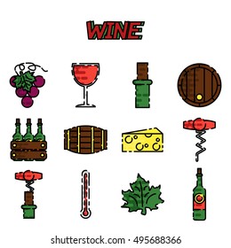 Wine flat icons set