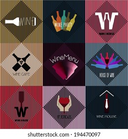 Wine flat icons. Vintage background. Cards for restaurant.