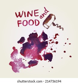 Wine and Food background.Hand drawn illustration. Watercolor. Splash blob design