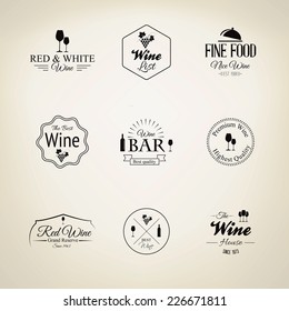 Wine and food badges set. Vector