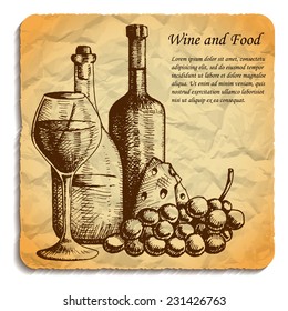 Wine and food. Hand drawn vector illustartion 