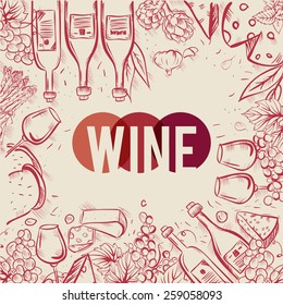 Wine and food vector background. hand drawn illustration