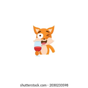 Wine Fox Sticker Icon Isolated On White Background