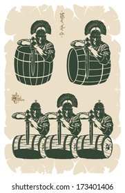 Wine frames Roman soldiers, vector