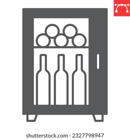 Wine fridge glyph icon, drink and alcohol, refrigerator with bottles vector icon, vector graphics, editable stroke solid sign, eps 10.