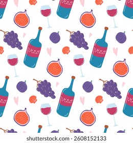 Wine and Fruit Seamless Pattern. Vector illustrations background
