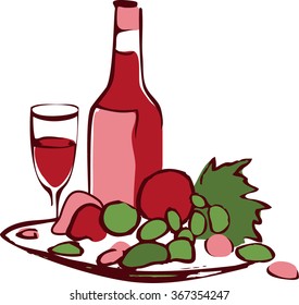 Wine and fruits, vector icon