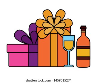 wine gifts glass cup birthday celebration vector illustration