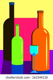 wine glass alcohol bottle drink vector illustration