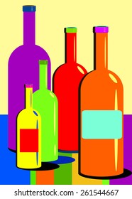 wine glass alcohol bottle drink vector illustration