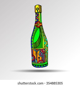 wine glass alcohol bottle drink vector illustration
