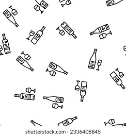 wine glass alcohol red bottle vector seamless pattern thin line illustration