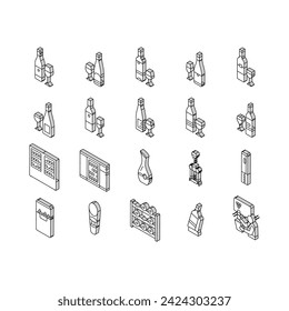 wine glass alcohol red bottle isometric icons set. drink white, bar vine, winery champagne, vineyard wineglass, label grape, food wine glass alcohol red bottle color line