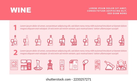 wine glass alcohol winery landing web page header vector. drink red, restaurant party, ba bottle, white, food vineyard, beverage wineglass wine glass alcohol winery Illustration