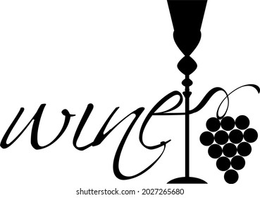 Wine glass, alcoholic icon and logo, simple black graphic silhouette
