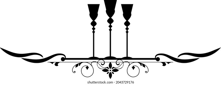 Wine glass, alcoholic icon and logo, simple black graphic silhouette, decorative text break and divider element