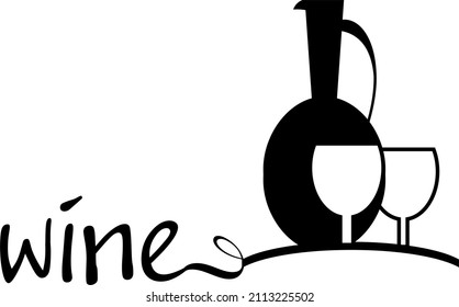 Wine glass, alcoholic icon and logo, simple black graphic silhouette
