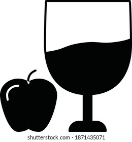 Wine glass and apple. Vector Icon
