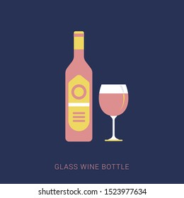 Wine glass and background on blue. Minimal flat icon