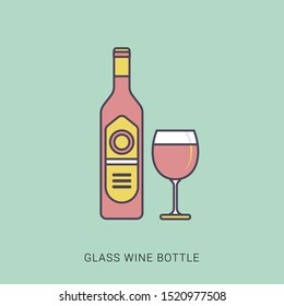 Wine glass and background on white. solid color with outline concept.