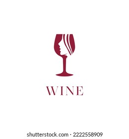 Wine glass beauty face woman bar logo design inspiration