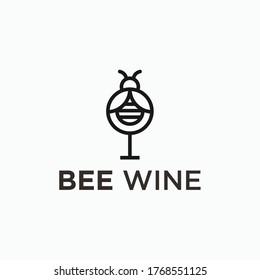wine glass with bee logo design vector illustration on white background