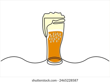 Wine glass beer glass and bottle continuous single line drawing vector illustration