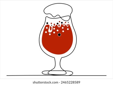 Wine glass beer glass and bottle continuous single line drawing vector illustration