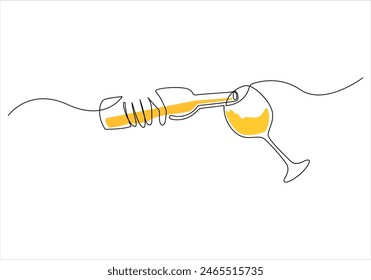 
Wine glass ,beer glass and bottle continuous single line drawing vector illustration