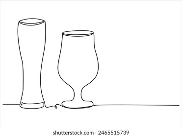 
Wine glass ,beer glass and bottle continuous single line drawing vector illustration