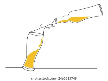 
Wine glass ,beer glass and bottle continuous single line drawing vector illustration