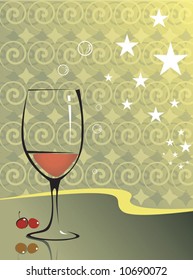  wine glass and berries in floral background	