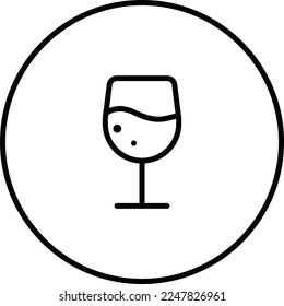 Wine glass beverage black and white outline icon vector illustration, for a restaurant menu or web use