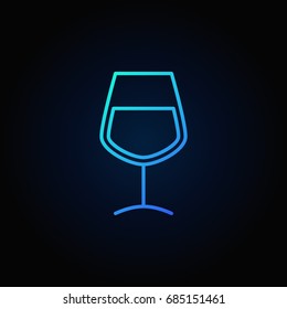 Wine glass blue icon - vector symbol or design element in thin line style on dark background