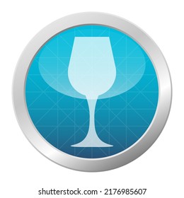 Wine glass blue shiny button sign icon. Alcohol drink symbol. Website UI button. Vector illustration.